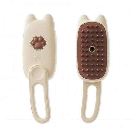 Beige Pet Spray Grooming Brush - 3-in-1 Steam Dematting Comb with Nano Mist for Cats & Dogs - Anti-Flying Hair & Massage.