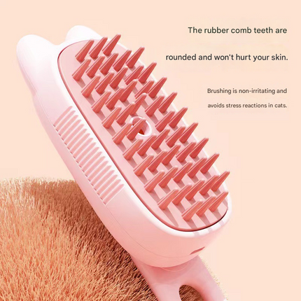 Beige Pet Spray Grooming Brush - 3-in-1 Steam Dematting Comb with Nano Mist for Cats & Dogs - Anti-Flying Hair & Massage.