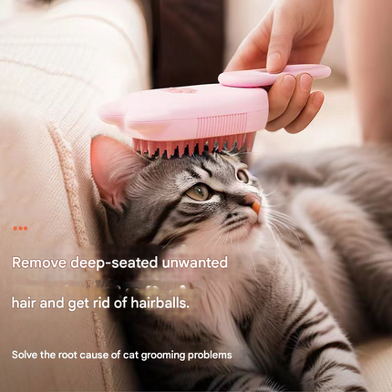 Beige Pet Spray Grooming Brush - 3-in-1 Steam Dematting Comb with Nano Mist for Cats & Dogs - Anti-Flying Hair & Massage.