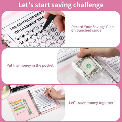 Yellow 100 Envelope Savings Challenge Binder - A5 Budget Planner & Money Organizer with Zipper Pockets - Perfect for Couples & Families.