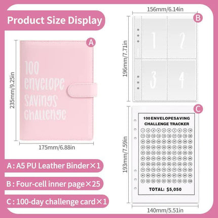 Yellow 100 Envelope Savings Challenge Binder - A5 Budget Planner & Money Organizer with Zipper Pockets - Perfect for Couples & Families.