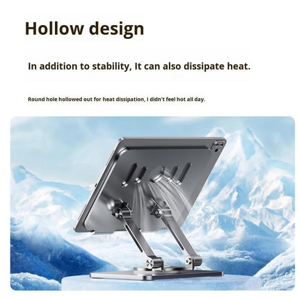 Black 360 degree Rotating Tablet & Phone Stand - Heavy-Duty Aluminum Adjustable Holder with Cooling for iPad, iPhone, and More.
