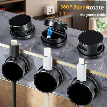 10-PCS White 360 Degree Rotating Cable Organizer with Magnetic Mount for Desktop Wire Management.