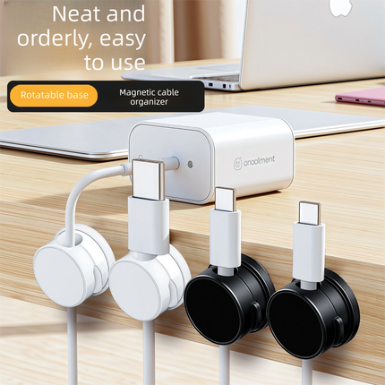 10-PCS Black 360 Degree Rotating Cable Organizer with Magnetic Mount for Desktop Wire Management.