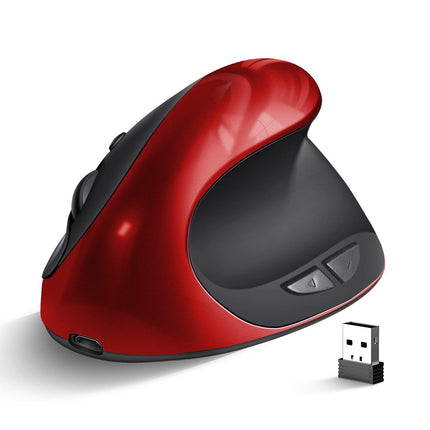 Red 3rd Gen Vertical Wireless Mouse with USB-C Charging - Ergonomic 2.4G Silent Click Design for Office and Laptop Use.