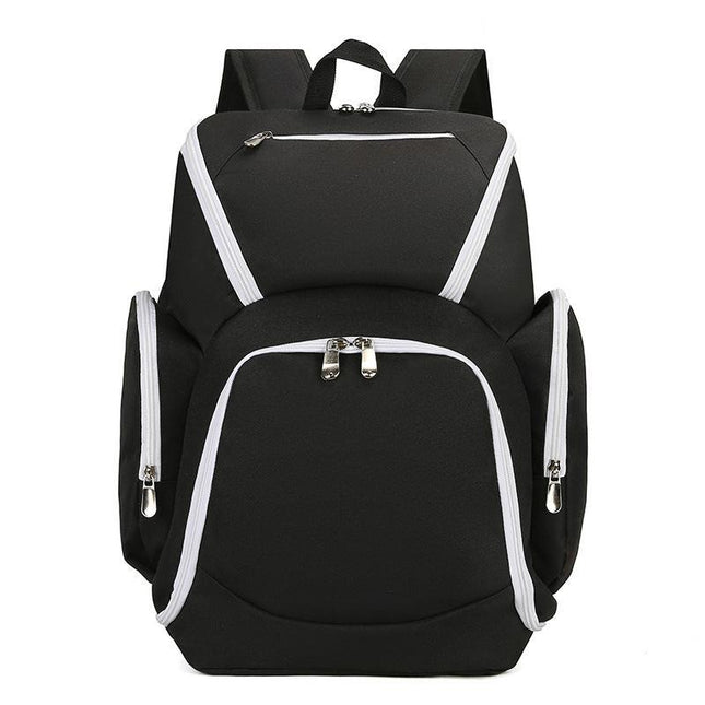 Black and white Large Capacity Oxford Cloth Basketball Backpack - Waterproof Gym & Travel Bag for Men & Women with S-Type Straps.