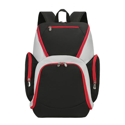 Black and red Large Capacity Oxford Cloth Basketball Backpack - Waterproof Gym & Travel Bag for Men & Women with S-Type Straps.