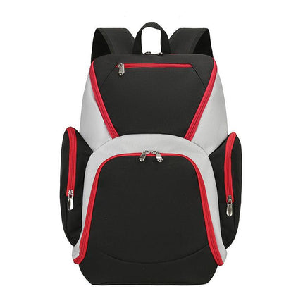Black and red Large Capacity Oxford Cloth Basketball Backpack - Waterproof Gym & Travel Bag for Men & Women with S-Type Straps.