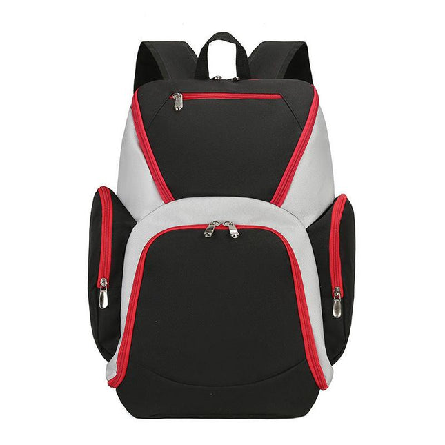 Black and red Large Capacity Oxford Cloth Basketball Backpack - Waterproof Gym & Travel Bag for Men & Women with S-Type Straps.