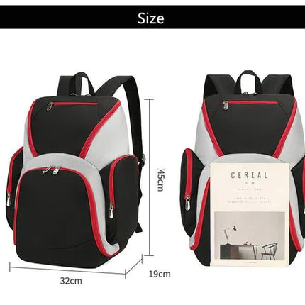 Black and red Large Capacity Oxford Cloth Basketball Backpack - Waterproof Gym & Travel Bag for Men & Women with S-Type Straps.