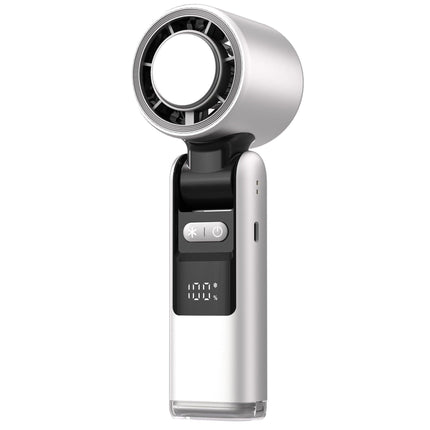 White New 100-Speed Portable Handheld Fan - Rechargeable Folding Turbo Mini USB Fan with Superconducting Cooling.