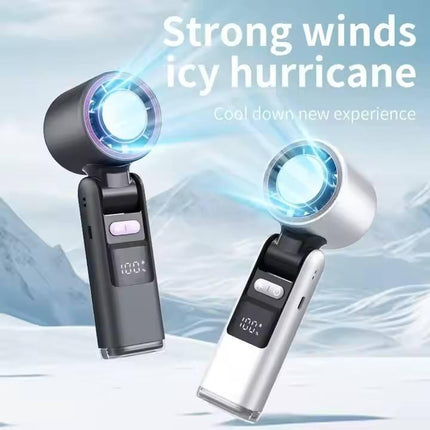 White New 100-Speed Portable Handheld Fan - Rechargeable Folding Turbo Mini USB Fan with Superconducting Cooling.