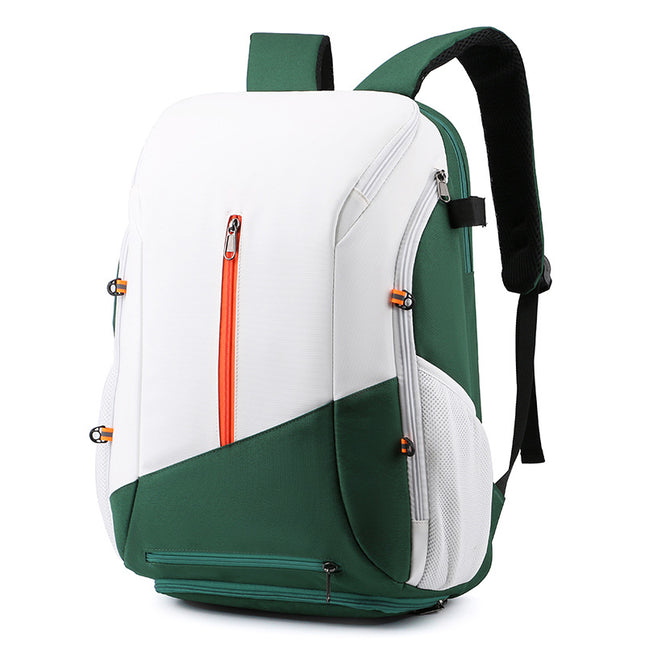 White and green Multi-functional Sports Backpack for Men & Women - Waterproof Basketball, Badminton, Tennis & Soccer Bag with Shoe Compartment + Net