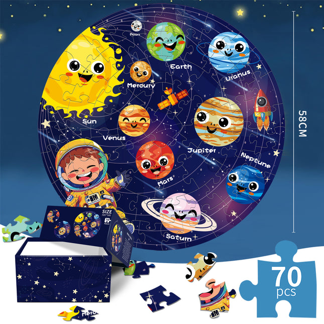 Space luminous jigsaw puzzle Round Cardboard 70-Piece Jigsaw Puzzle - Educational Kids Puzzle Toy, Fun & Engaging.