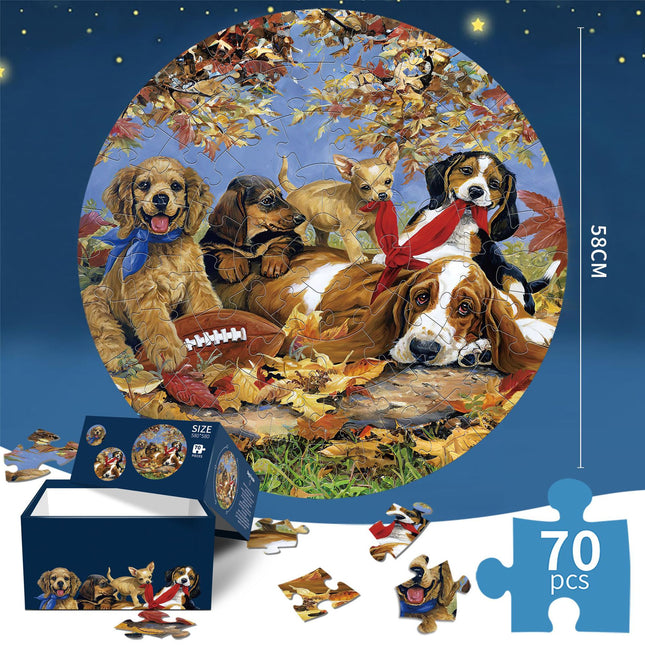 Dog Jigsaw puzzle Round Cardboard 70-Piece Jigsaw Puzzle - Educational Kids Puzzle Toy, Fun & Engaging.