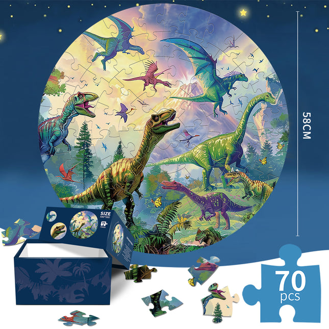Dinosaur jigsaw puzzle Round Cardboard 70-Piece Jigsaw Puzzle - Educational Kids Puzzle Toy, Fun & Engaging.