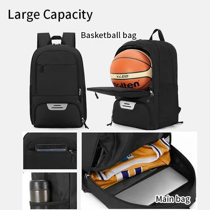 Red Sports Backpack with Separate Shoe & Ball Compartments - Waterproof Gym Bag for Basketball, Soccer, Travel & Daily Use.