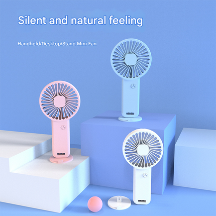 2-PCS White Portable USB Rechargeable Mini Handheld Fan with Desktop Base & Phone Stand - 3-Speed Quiet Operation.