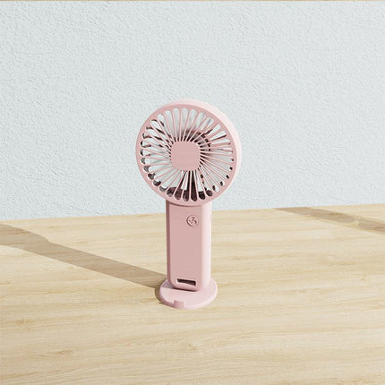 2-PCS Pink Portable USB Rechargeable Mini Handheld Fan with Desktop Base & Phone Stand - 3-Speed Quiet Operation.