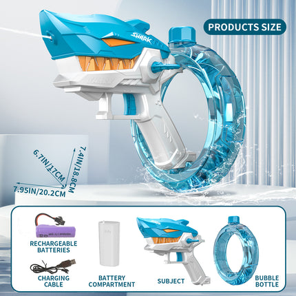 Blue Electric Shark Water Gun for Kids - Automatic Continuous Shot Blaster with Large Capacity Water Bottle & Rechargeable Lithium Battery - Long Range Summer Outdoor Toy.