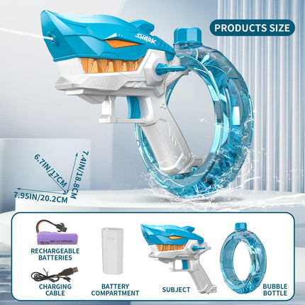 Blue Electric Shark Water Gun for Kids - Automatic Continuous Shot Blaster with Large Capacity Water Bottle & Rechargeable Lithium Battery - Long Range Summer Outdoor Toy.