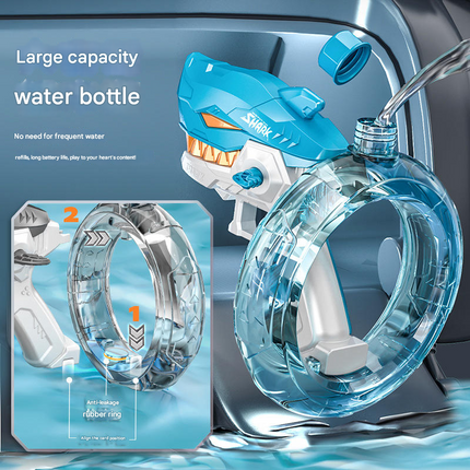Blue Electric Shark Water Gun for Kids - Automatic Continuous Shot Blaster with Large Capacity Water Bottle & Rechargeable Lithium Battery - Long Range Summer Outdoor Toy.