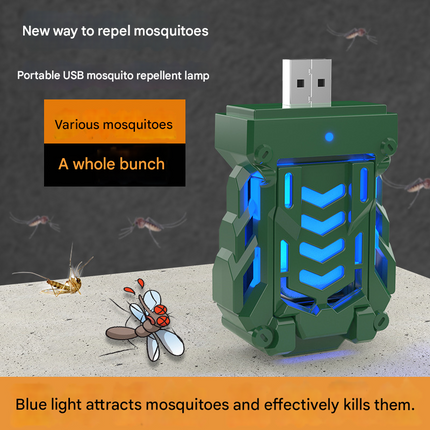Green Portable USB Mosquito Repellent Heater - Electric Mosquito Killer with Blue Light Lure - Smart Thermostatic for Indoor & Outdoor Use - Non-Toxic & Silent.