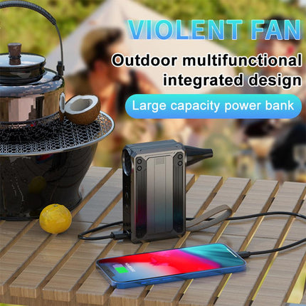 Black Multifunctional Turbo Fan - Portable High-Speed Dust Blower with LED Light & Emergency Power Bank for Outdoor & Home Use.