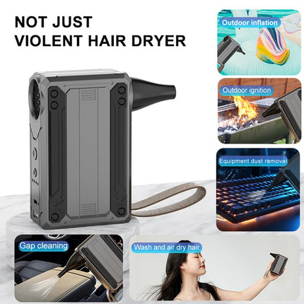 Black Multifunctional Turbo Fan - Portable High-Speed Dust Blower with LED Light & Emergency Power Bank for Outdoor & Home Use.