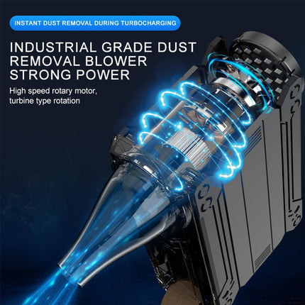 Black Multifunctional Turbo Fan - Portable High-Speed Dust Blower with LED Light & Emergency Power Bank for Outdoor & Home Use.