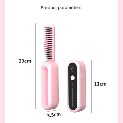 Beige Portable Foldable Cordless Hair Straightener Comb - 2-in-1 Ionic Styling for Smooth, Frizz-Free Hair.