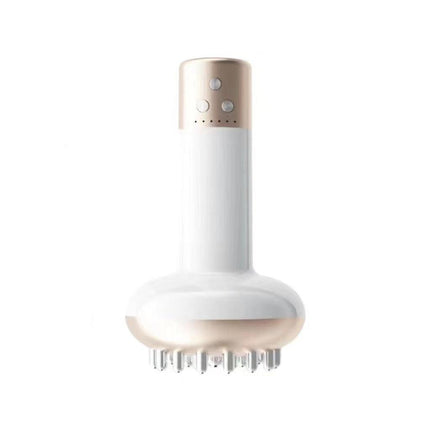 White Electric Meridian Brush Massager - 6-in-1 Handheld Device with Vibration, Microcurrent, and Heat Therapy.