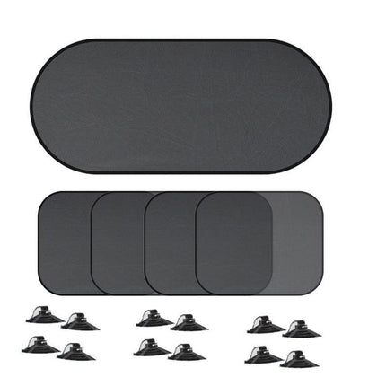Black Universal Car Window Sun Shade Set - Mesh Fabric UV Protection(One hole-free rear gear + four hole-free side gears).