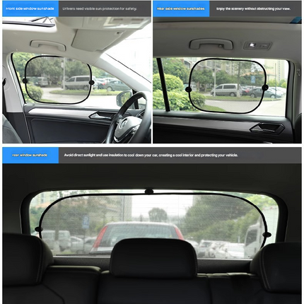 Black Universal Car Window Sun Shade Set - Mesh Fabric UV Protection(One hole-free rear gear + four hole-free side gears).