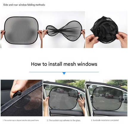 Black Universal Car Window Sun Shade Set - Mesh Fabric UV Protection(One hole-free rear gear + four hole-free side gears).