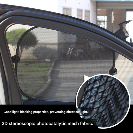 Black Universal Car Window Sun Shade Set - Mesh Fabric UV Protection(One solid rear panel + two angled panels + two solid side panels).