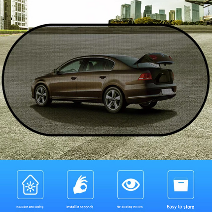 Black Universal Car Window Sun Shade Set - Mesh Fabric UV Protection(One solid rear panel + two angled panels + two solid side panels).