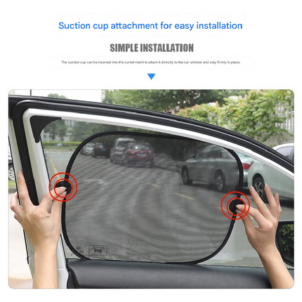 Black Universal Car Window Sun Shade Set - Mesh Fabric UV Protection(One solid rear panel + two angled panels + two solid side panels).