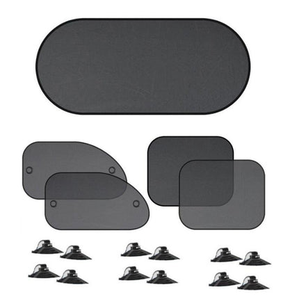 Black Universal Car Window Sun Shade Set - Mesh Fabric UV Protection(One solid rear baffle + two perforated angled baffles + two solid side baffles).