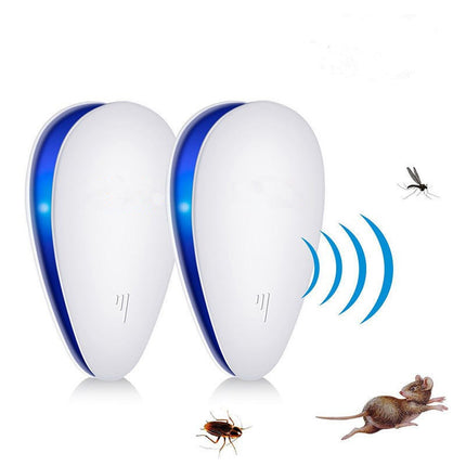2-PCS Black Ultrasonic Pest Repeller - Smart Frequency Electronic Device for Mosquitoes, Rodents & Insects.