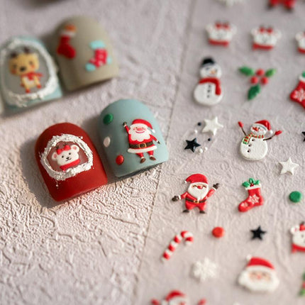 4PCS 5D Embossed Christmas Nail Art Stickers - Santa, Snowman, Reindeer & Snowflake Designs for Festive Manicures(Z-1431).