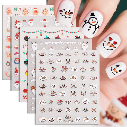 4PCS 5D Embossed Christmas Nail Art Stickers - Santa, Snowman, Reindeer & Snowflake Designs for Festive Manicures(Z-1431).