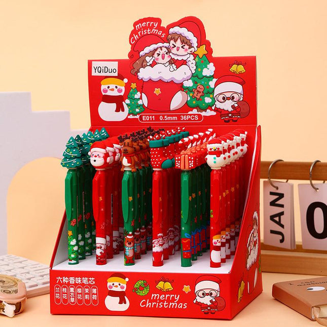 Christmas Theme Retractable Gel Pens (0.5mm Black Ink) - Festive Student & Office Holiday Gift Pack (36 Pcs).