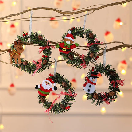 Snowman Mini Christmas Wreath Ornaments (11cm) - Festive Santa, Snowman & Reindeer Decor for Doors & Windows.