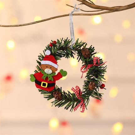 Bear Mini Christmas Wreath Ornaments (11cm) - Festive Santa, Snowman & Reindeer Decor for Doors & Windows.
