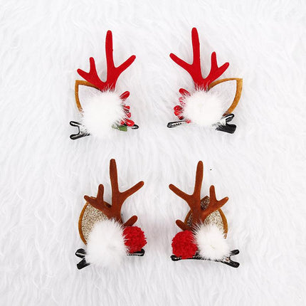 Flower stamens, hairballs and mink fur Festive Christmas Hair Clips for Girls & Women - Fabric & Metal Design.