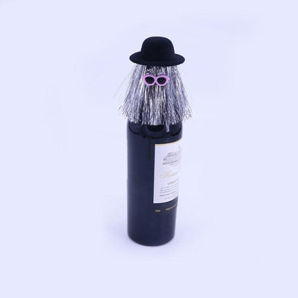 5-PCS Silver Halloween Party Wine Bottle Hats - Spooky Creative Bottle Decorations, Approx. 8x12cm.