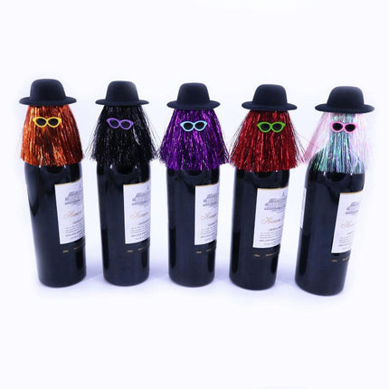 5-PCS Gold Halloween Party Wine Bottle Hats - Spooky Creative Bottle Decorations, Approx. 8x12cm.