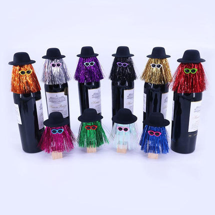 5-PCS Gold Halloween Party Wine Bottle Hats - Spooky Creative Bottle Decorations, Approx. 8x12cm.