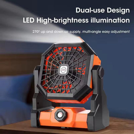 Black and green Portable Outdoor Camping Fan with LED Light - Rechargeable USB Tent Fan for Australia.
